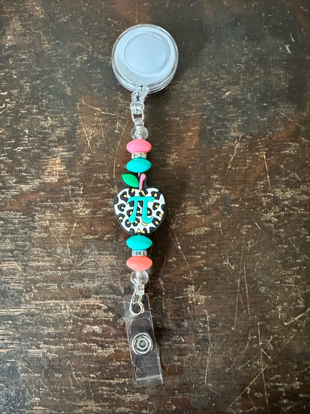 Pink & Teal Pie sign math Leopard Monogram Badge Reel